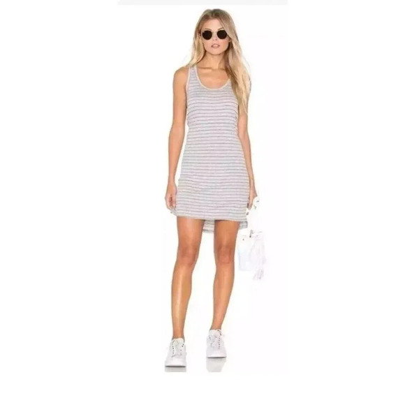 Nation LTD Nelly Stripe Racerback Tank Shirt Dress in Grey Red Blue Large‎ - Picture 1 of 7